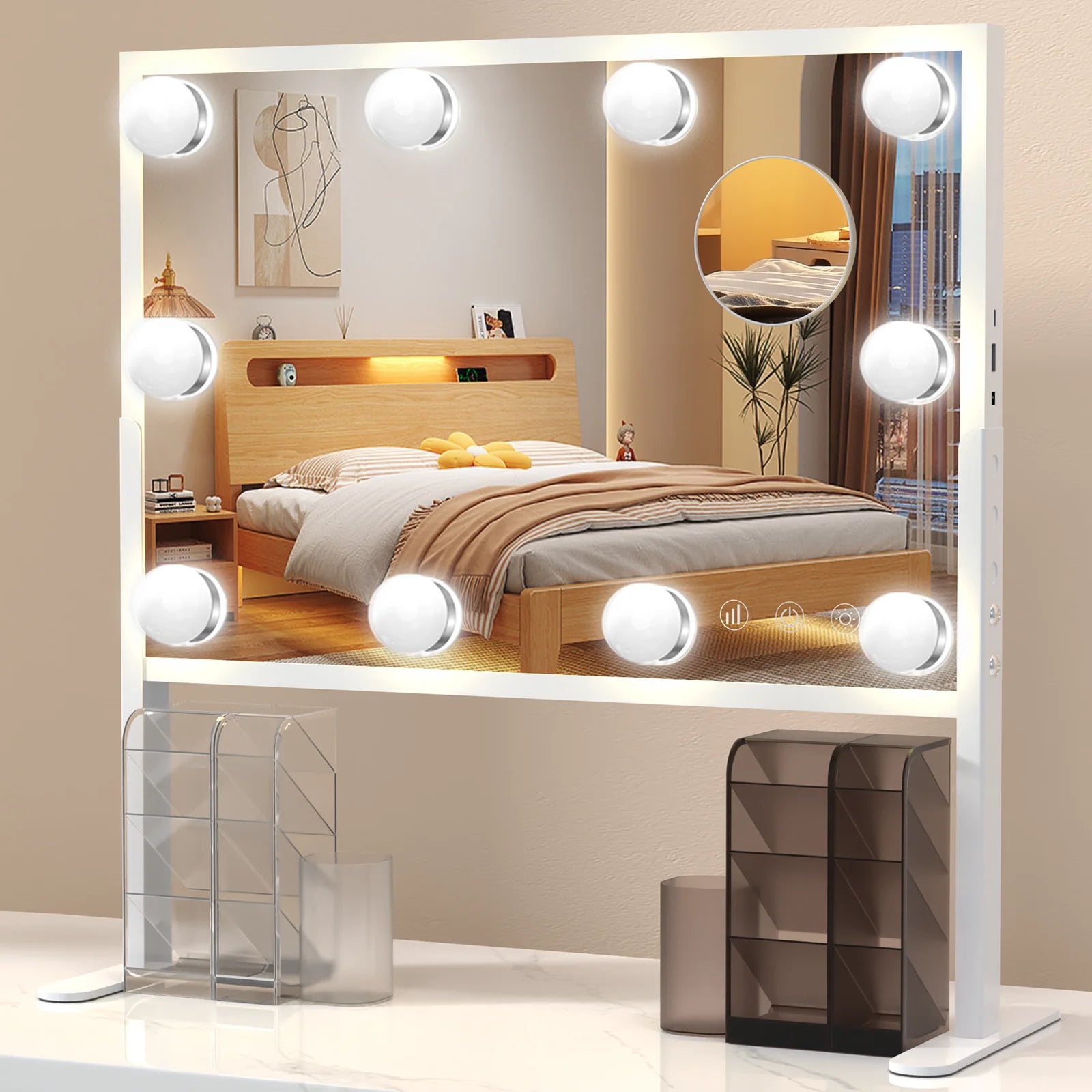 Vanity Mirror with Lights - 23.6'' x 22.4'' Adjustable Hollywood Makeup Mirror with 3 Color Modes & 10X Magnification
