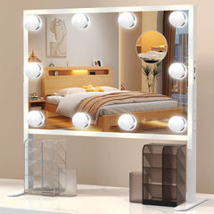 Vanity Mirror with Lights - 23.6'' x 22.4'' Adjustable Hollywood Makeup Mirror with 3 Color Modes & 10X Magnification