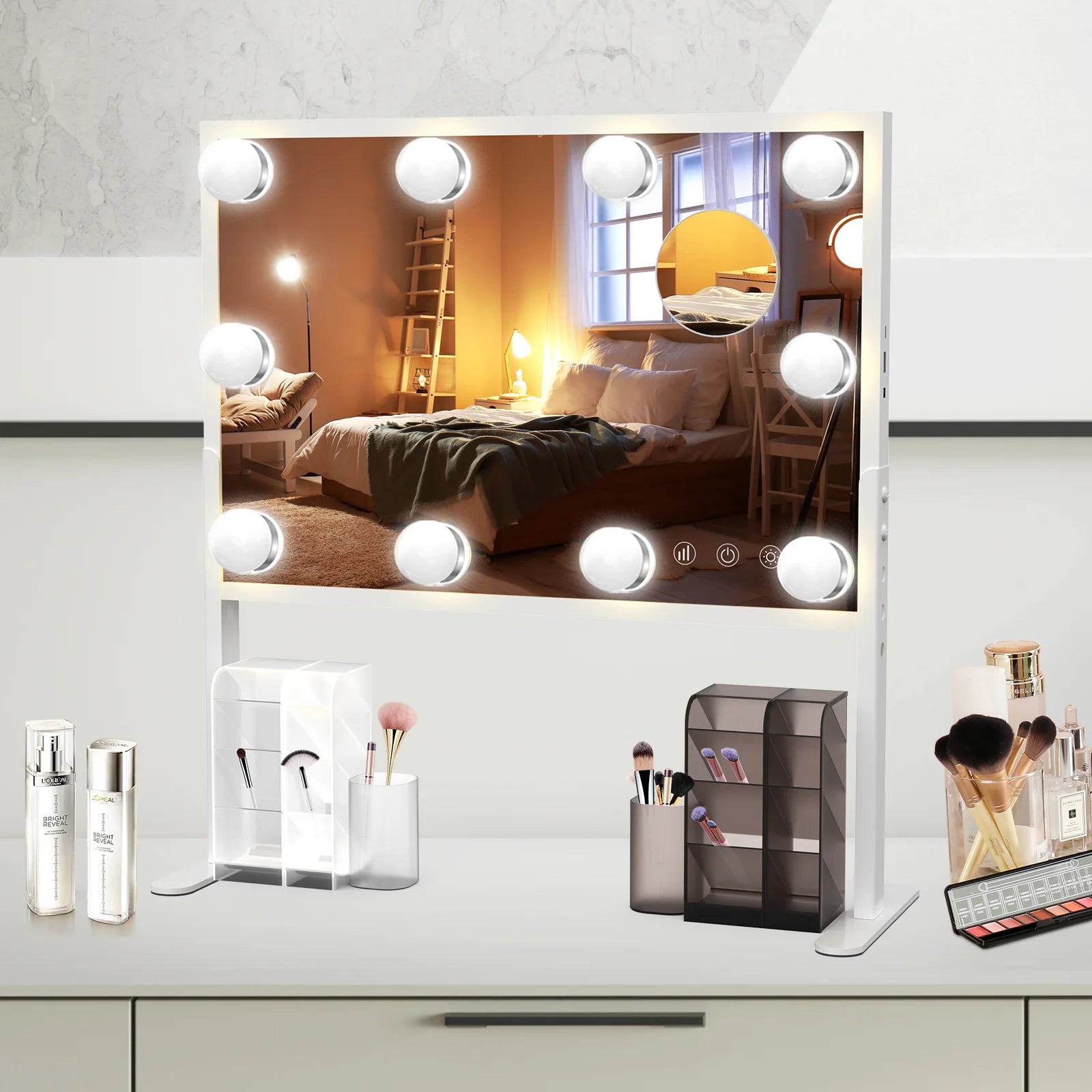 Vanity Mirror with Lights - 23.6'' x 22.4'' Adjustable Hollywood Makeup Mirror with 3 Color Modes & 10X Magnification