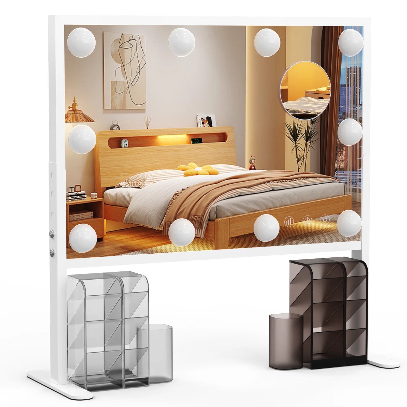 Vanity Mirror with Lights - 23.6'' x 22.4'' Adjustable Hollywood Makeup Mirror with 3 Color Modes & 10X Magnification