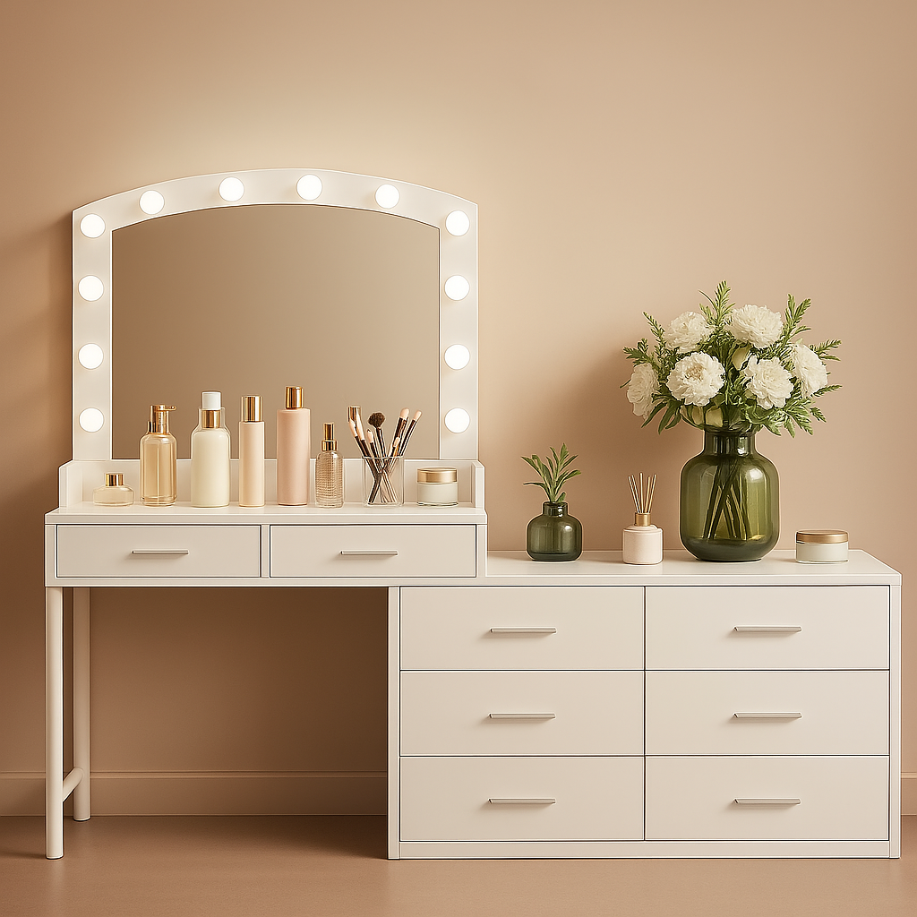 Vanity Desk with Large Mirror and 3-Color Lights
