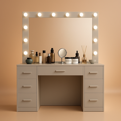 Vanity Table with Lighted Mirror – 3 Color Lighting Modes & Adjustable Brightness