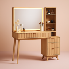 48" Fluted Makeup Vanity Desk with 36" Mirror, Lights & Charging Station