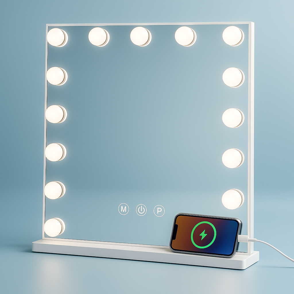 Vanity Mirror with Lights, Bluetooth Speaker & Touch Controls – 15 Dimmable Bulbs & 3 Color Modes