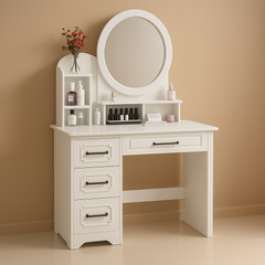 31.5" Vanity Desk with LED Mirror & Stool – Makeup Table with 4 Drawers & Open Storage Shelves