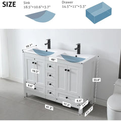 48" Bathroom Vanity Cabinet with Double Sink Combo Set Modern Engineered Wood Base | Durable Resin Sinks | Black Faucets | Ample Storage with Soft-Close Doors & Drawers