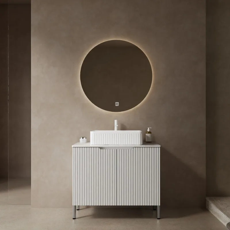 30" Freestanding Bathroom Vanity with Sink Black Ceramic Basin | Carrara White Sintered Stone Countertop | Soft-Close Doors