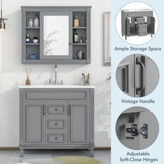 36" Bathroom Vanity with Sink – Freestanding Single Sink Cabinet with Countertop and Storage Drawers