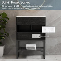 24" Bathroom Vanity with Sink Combo and Built-in Power Socket