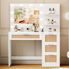 Makeup Vanity Table with Lighted Mirror, Shelf & 4 Drawers