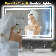 60"x36" LED Bathroom Mirror with Front & Back Light – Dimmable, Anti-Fog, Smart Memory, Wall-Mounted