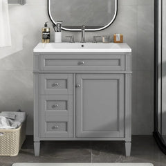 30" Bathroom Vanity with Sink – Freestanding Cabinet with 2 Drawers & Tip-Out Drawer