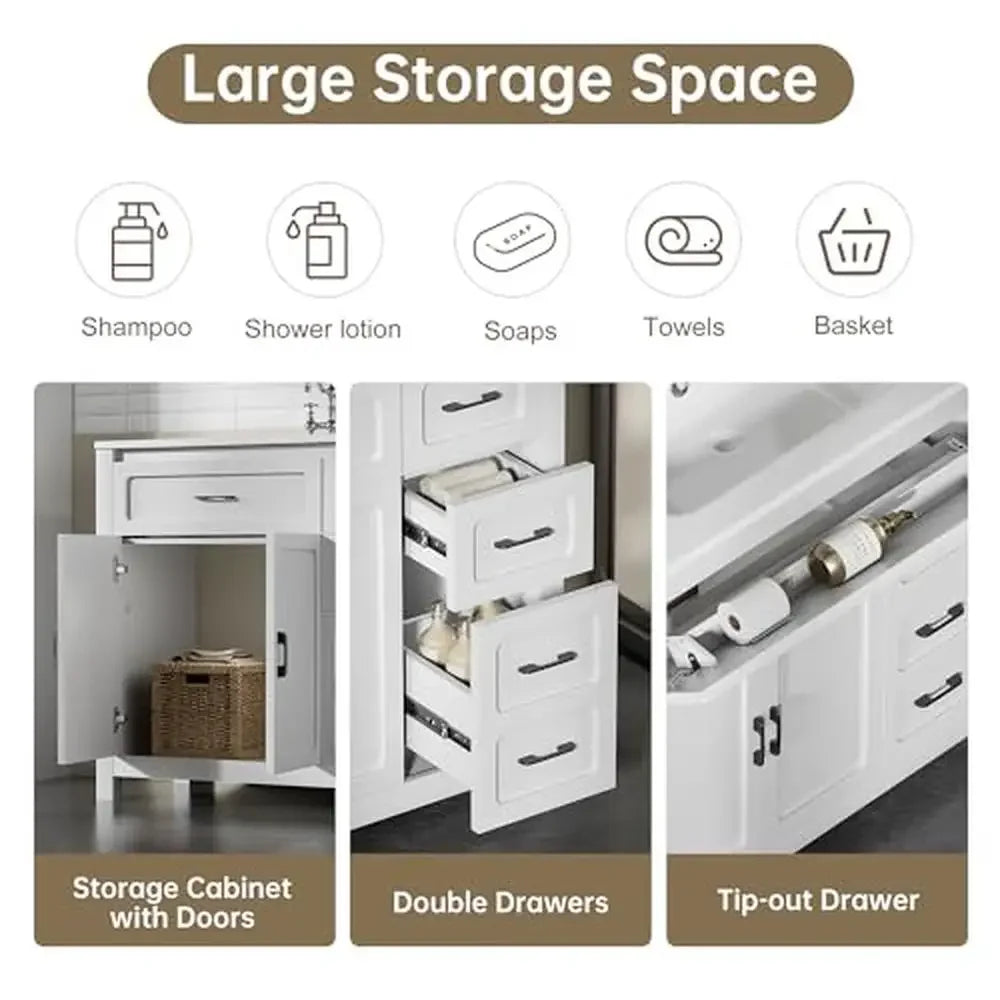 30-Inch Bathroom Vanity Cabinet with Ceramic Sink – Modern White Freestanding Storage Unit with Soft-Close Drawers