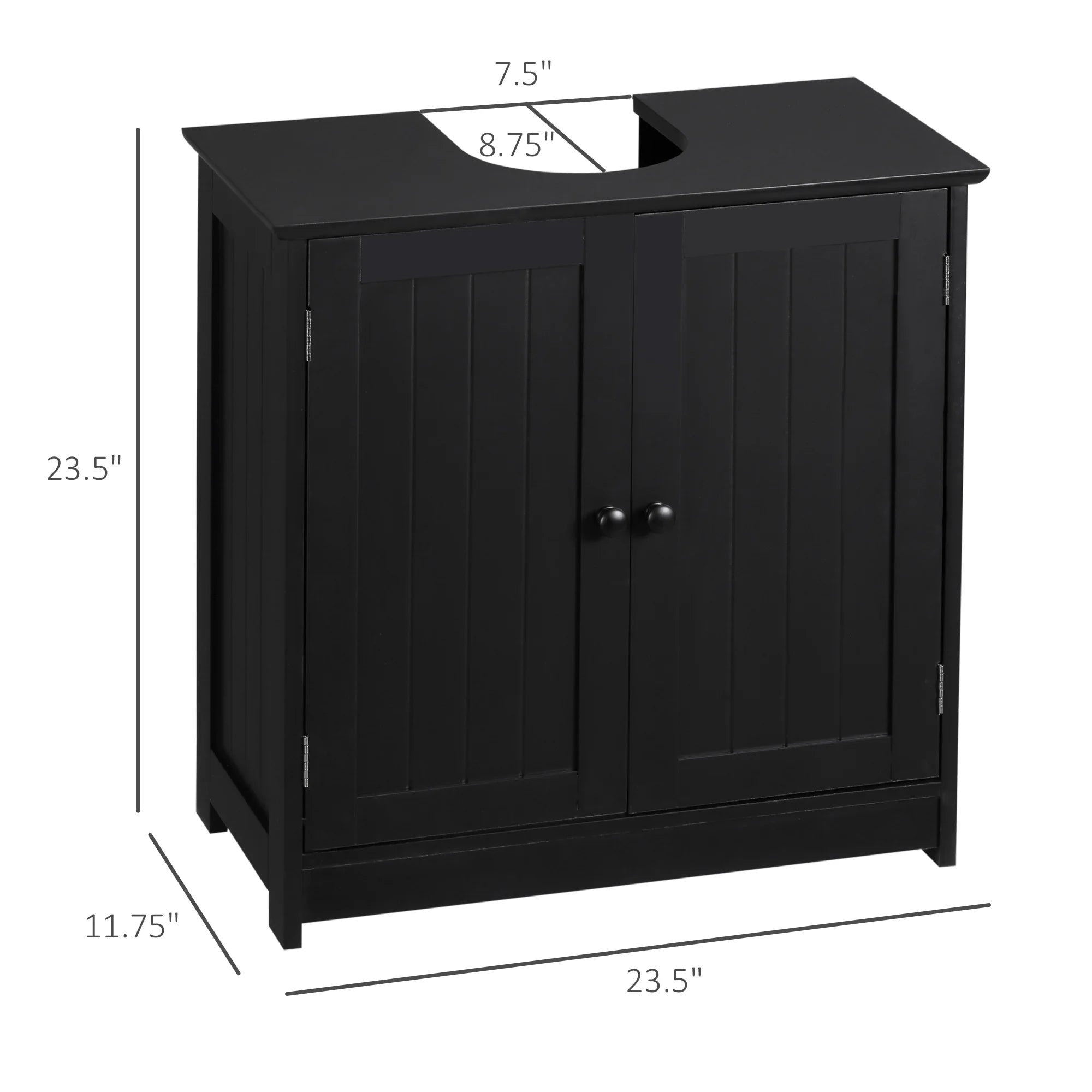 Under Sink Bathroom Cabinet with Double Doors and Inner Shelf – Compact Pedestal Vanity Storage (Black)