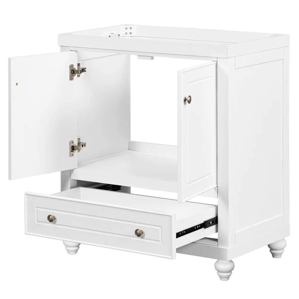 30" White Bathroom Vanity with Sink Combo | Freestanding Cabinet with Drawer & Doors | Solid Wood Frame & MDF Board