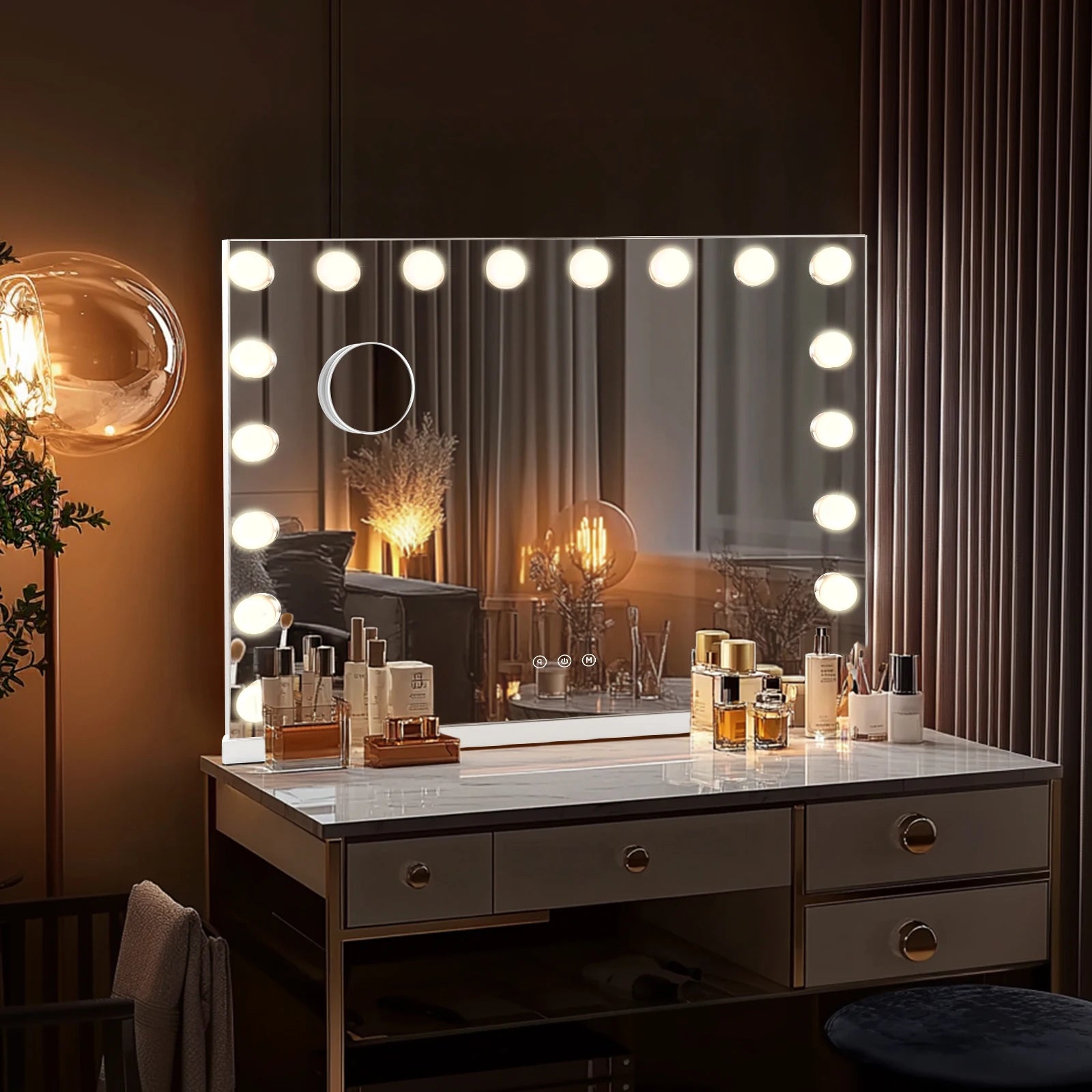 Hollywood Vanity Mirror with Lights, 18 Dimmable LED Bulbs, 3 Color Modes, USB Charging Port, Wall-Mounted or Tabletop