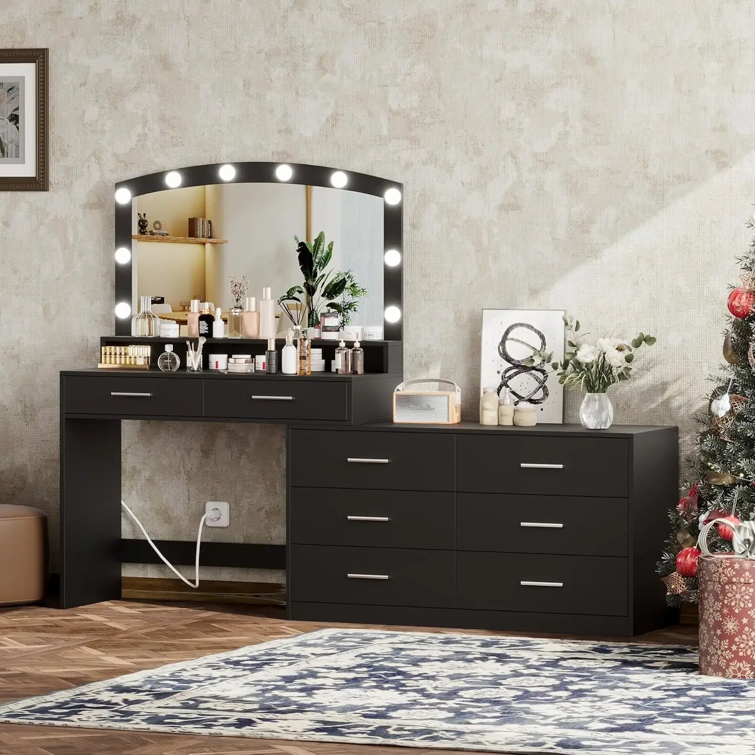 Vanity Desk with Large Mirror and 3-Color Lights