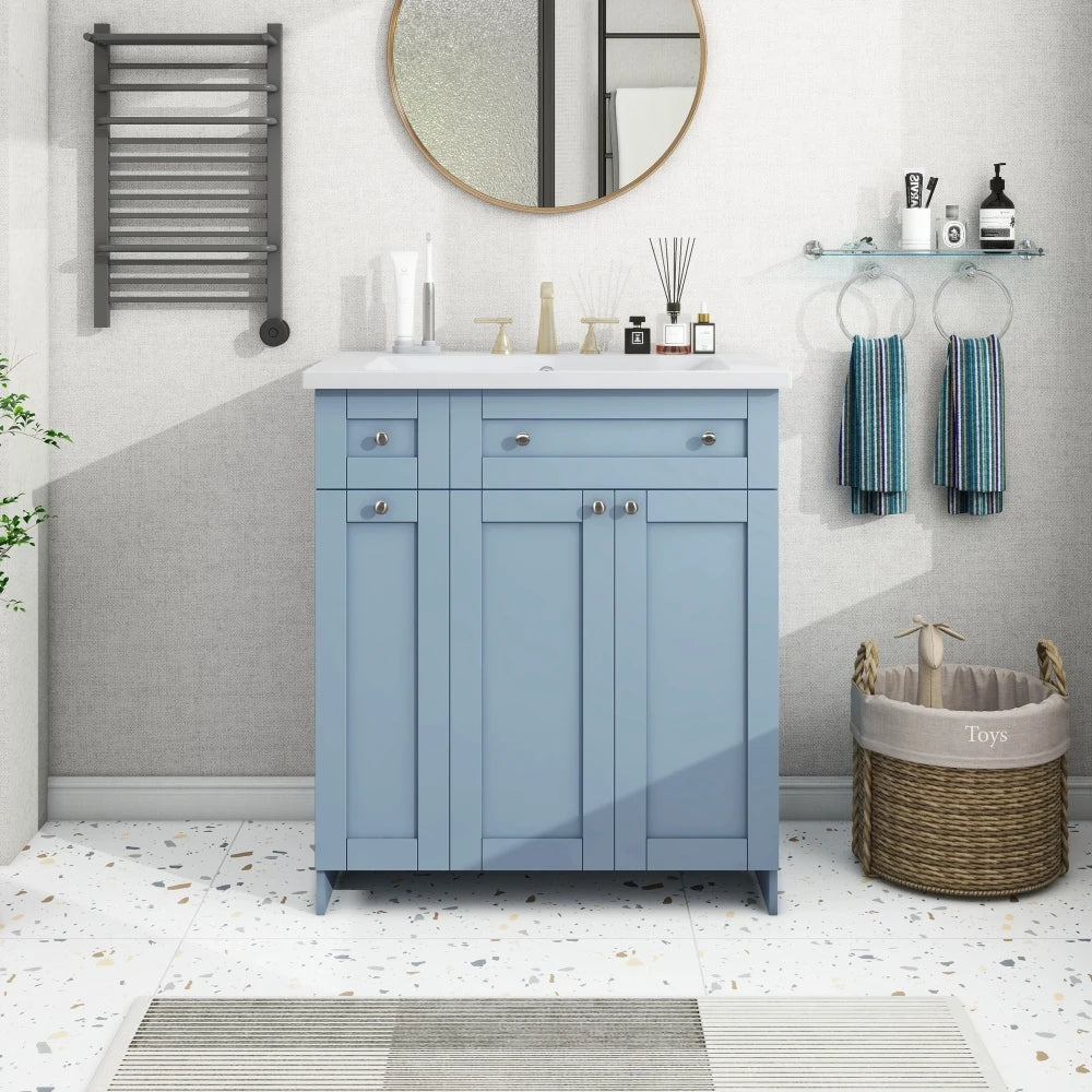 30-Inch Modern Bathroom Vanity Cabinet with Resin Integrated Sink – Blue