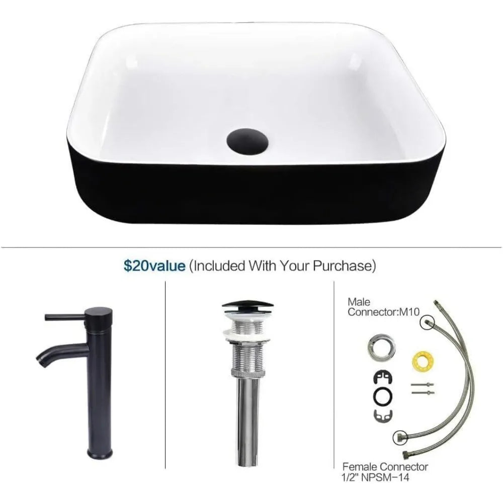 30" Bathroom Vanity Sink Combo Set – Brown Modern Wood Cabinet with Black & White Ceramic Vessel Sink