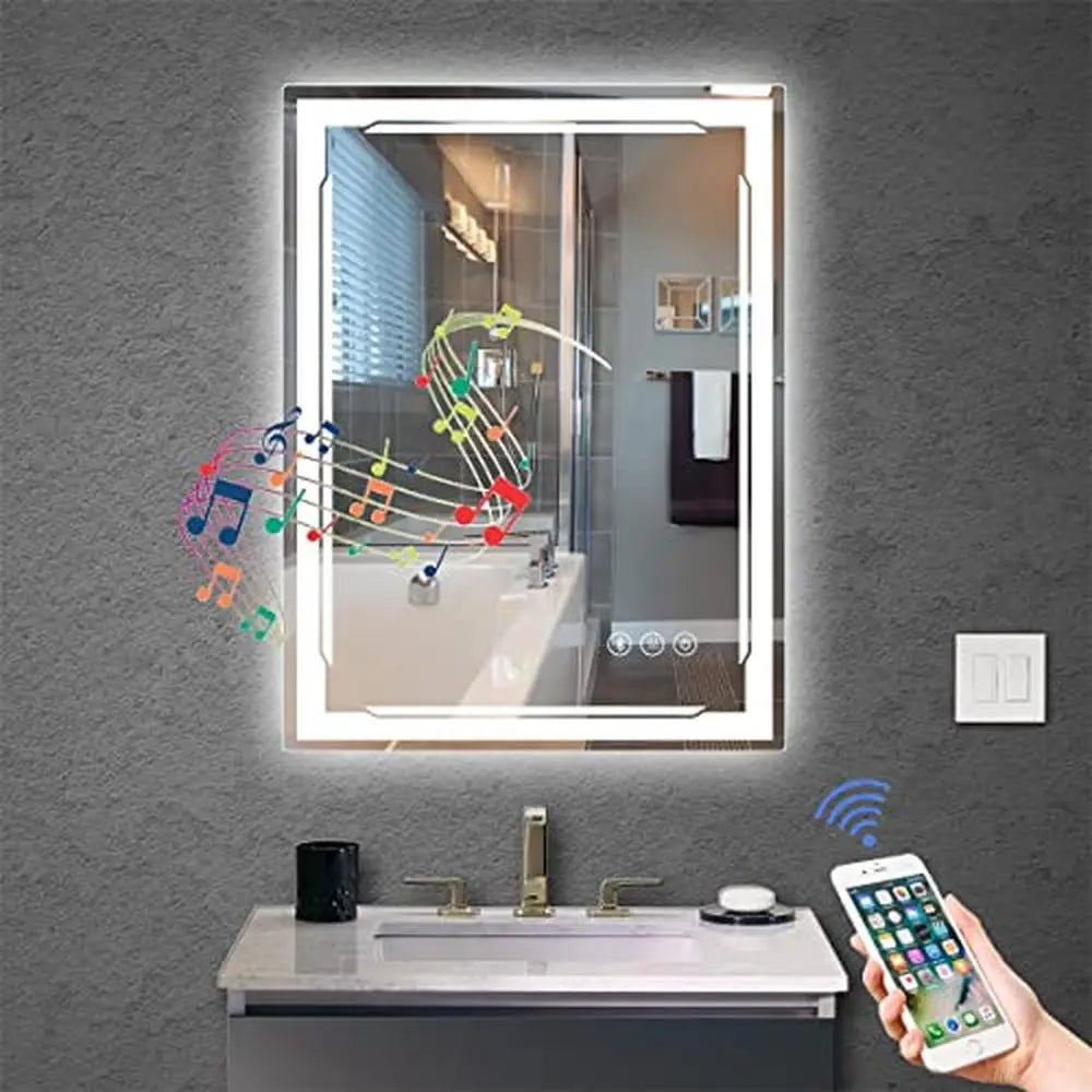32x24" Smart LED Bathroom Vanity Mirror with Bluetooth Speakers, Anti-Fog, Dimmable Lights & Memory – Wall-Mount IP54 Waterproof