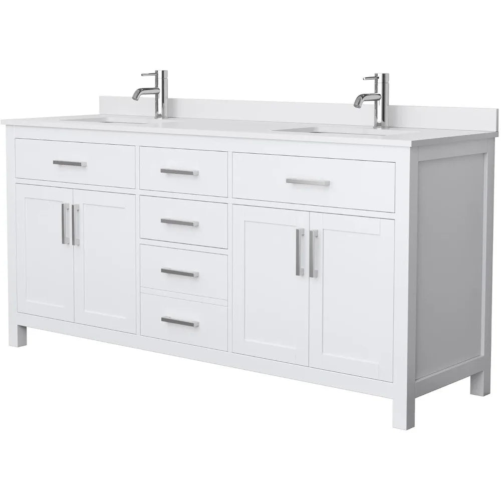 72" Double Bathroom Vanity with Cultured Marble Countertop and Undermount Sinks – Floor Standing Cabinet
