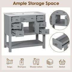 36" Bathroom Vanity with Sink – Freestanding Cabinet with Soft-Close Drawers, Doors & Open Shelf