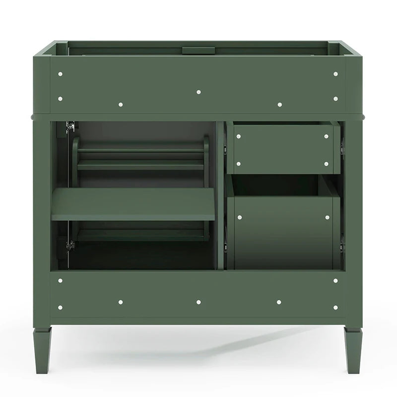 36" Freestanding Bathroom Vanity Cabinet – Solid Wood Storage with Drawers, Tip-Out Tray & Shelved Door