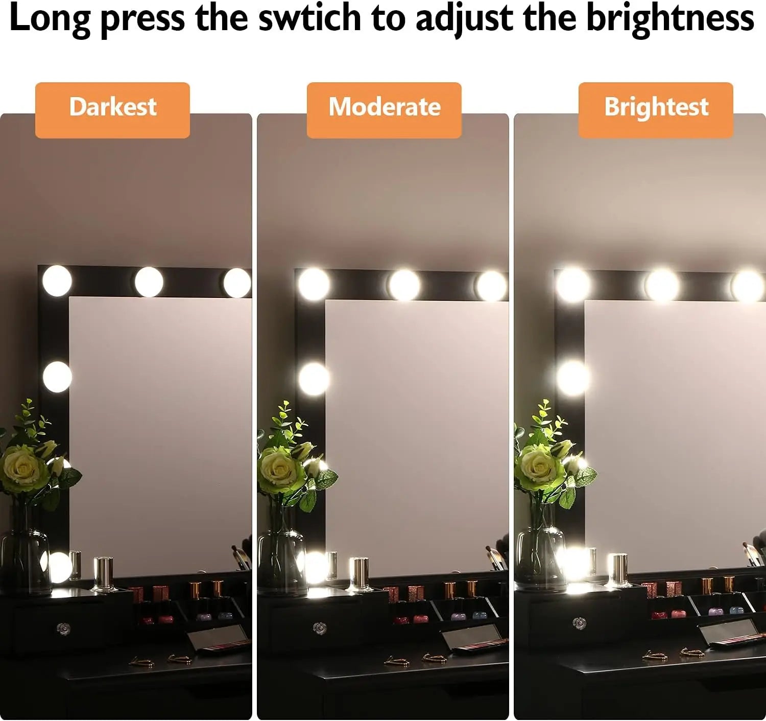 Black Vanity Desk with Lighted Mirror, 4 Drawers & Stool
