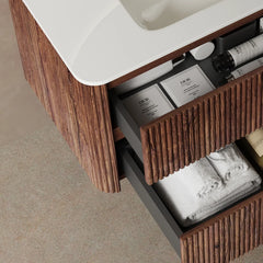 36" Wall-Mounted Bathroom Vanity with Sink, Floating Storage Cabinet with 2 Drawers & White Ceramic Basin