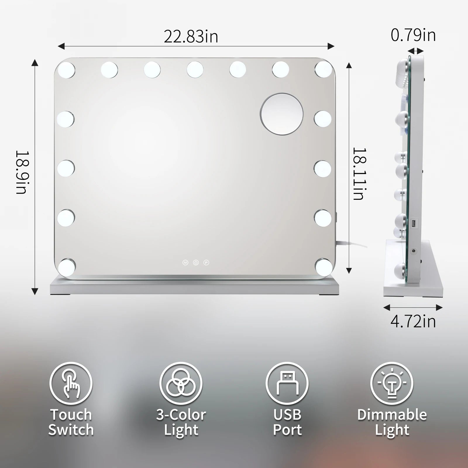 Hollywood Vanity Mirror with Lights, Bluetooth & USB – 31.5"x24.4" Makeup Mirror with 20 Dimmable Bulbs