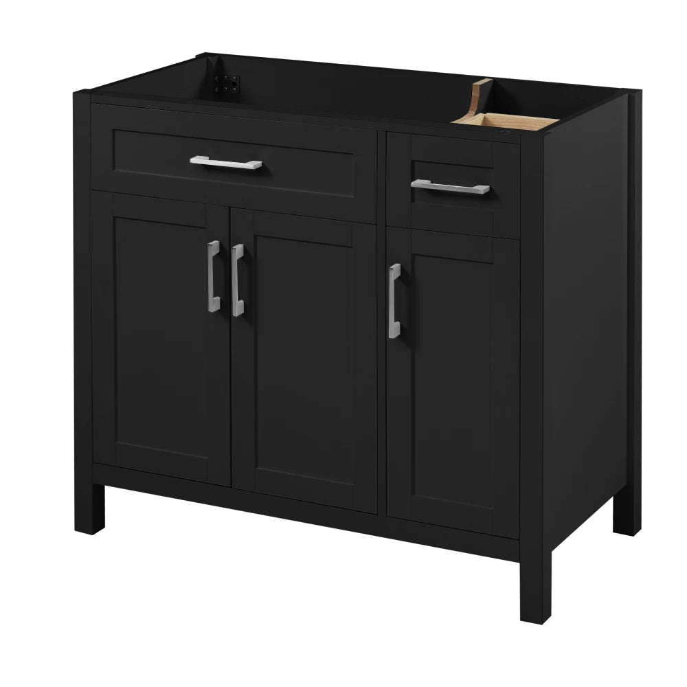 36" Black Bathroom Vanity Cabinet with Resin Integrated Sink, 2 Drawers & 3 Doors