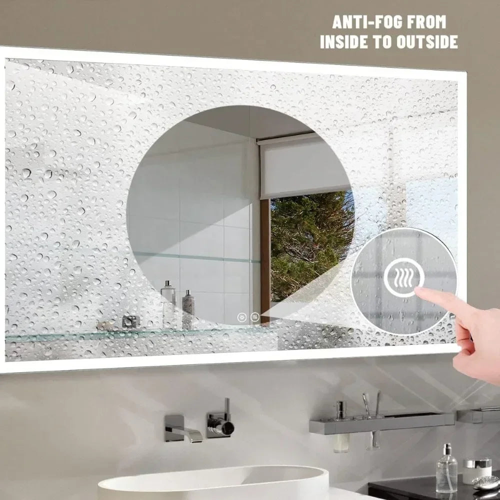 48"x28" LED Bathroom Mirror with Bluetooth & Anti-Fog – Wall-Mounted Lighted Vanity Mirror