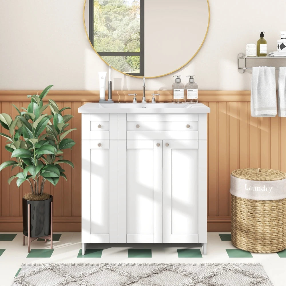 30-Inch Modern Bathroom Vanity Cabinet with Resin Integrated Sink – Blue