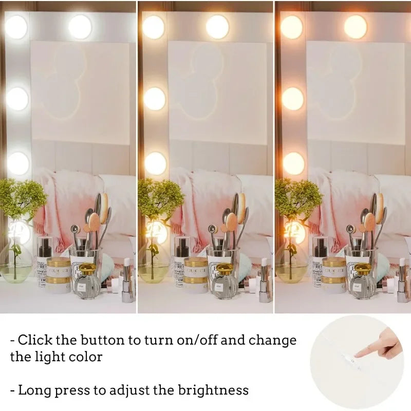 Makeup Vanity Table with Lighted Mirror & 4 Drawers | Modern Dressing Table with Storage Shelves