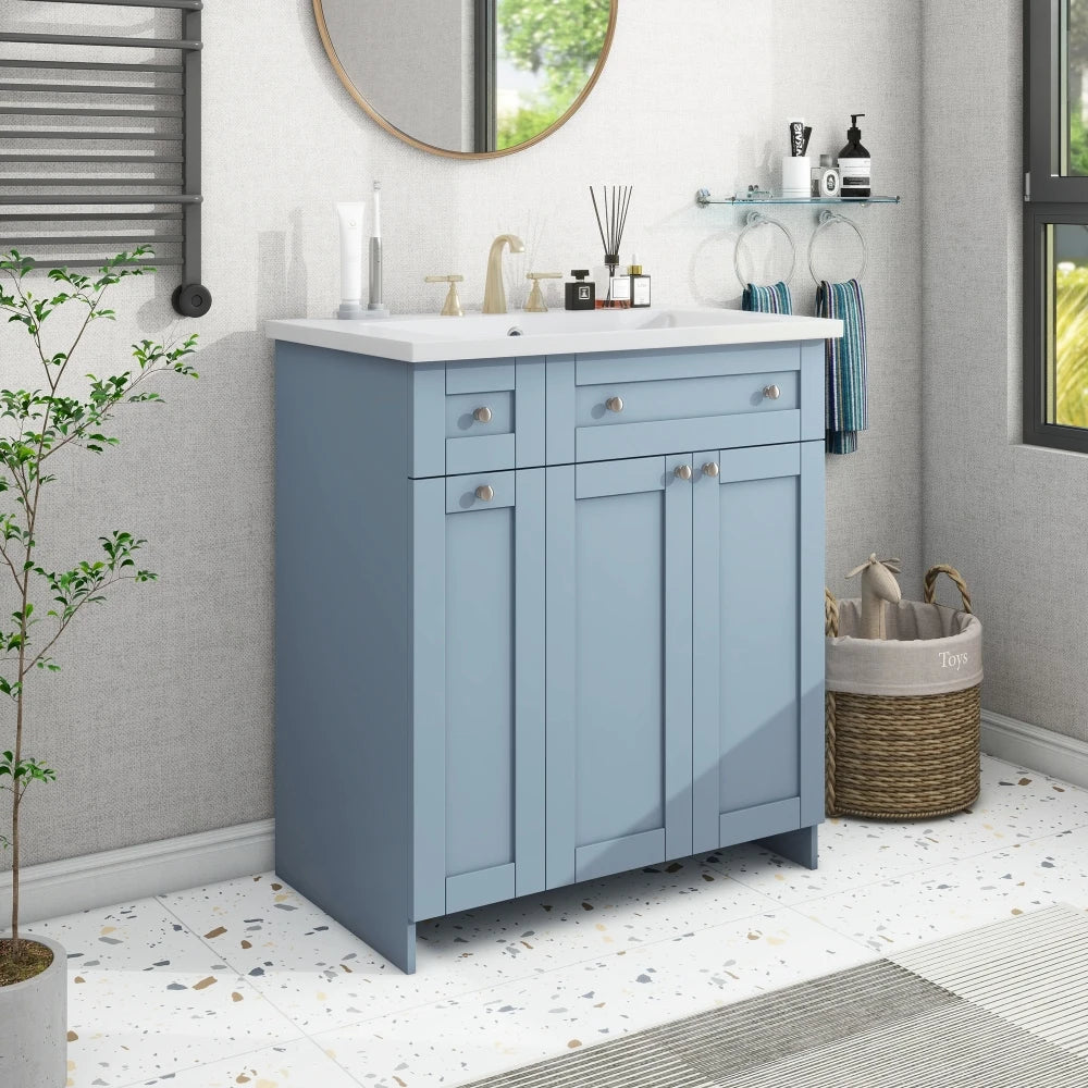 30-Inch Modern Bathroom Vanity Cabinet with Resin Integrated Sink – Blue