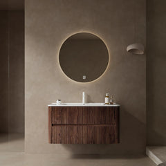 36" Wall-Mounted Bathroom Vanity with Sink, Floating Storage Cabinet with 2 Drawers & White Ceramic Basin