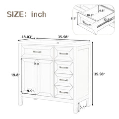 36" Grey Bathroom Vanity with Sink Combo | Solid Wood Frame & MDF Board | Freestanding Cabinet with Drawers