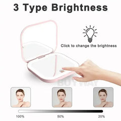 Portable LED Lighted Compact Makeup Mirror, 1X/2X Magnification, USB Rechargeable, Travel-Friendly, Pocket Size