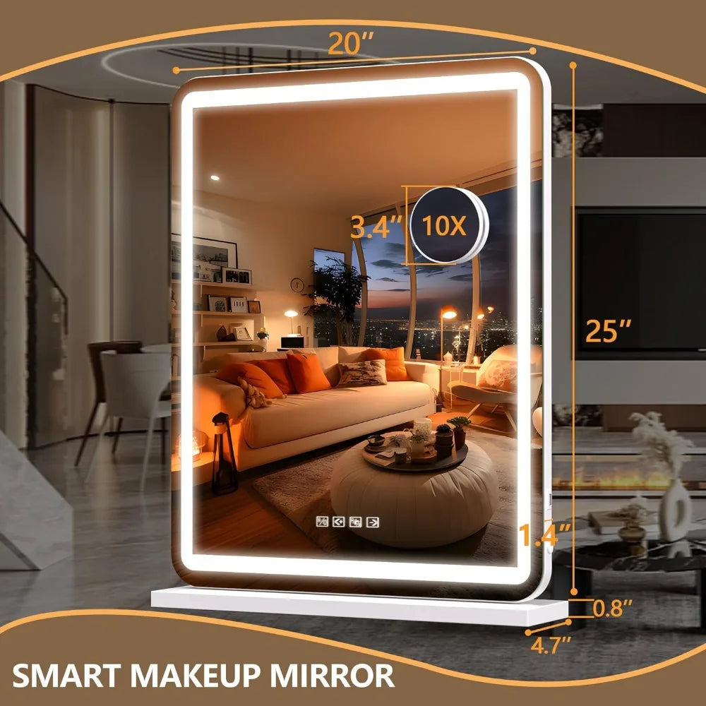 Vanity Mirror with Lights, Bluetooth Speaker & 10X Magnifier – USB Charging, Touch Control, 3 Light Modes