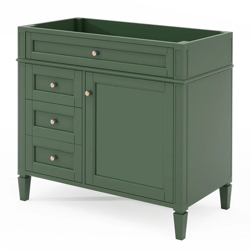 36" Freestanding Bathroom Vanity Cabinet – Solid Wood Storage with Drawers, Tip-Out Tray & Shelved Door