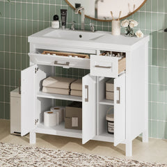 36" Black Bathroom Vanity Cabinet with Resin Integrated Sink, 2 Drawers & 3 Doors