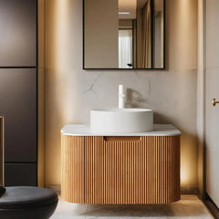 Modern Floating Bathroom Vanity with Sink, Wall Mounted Cabinet with Ultra-Thin Ceramic Basin and Marble Top, Large Storage Drawer