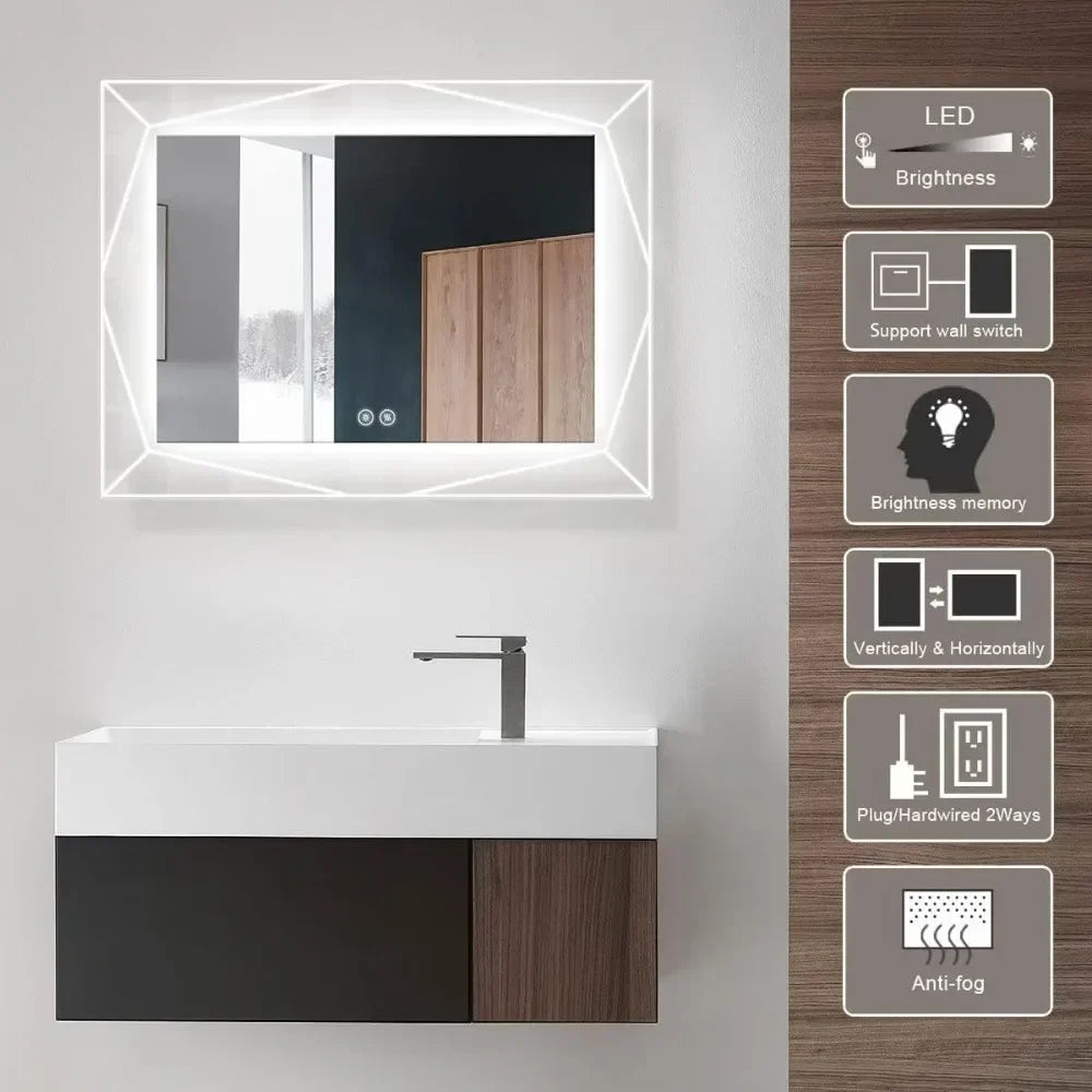 48"x28" LED Bathroom Mirror with Bluetooth & Anti-Fog – Wall-Mounted Lighted Vanity Mirror