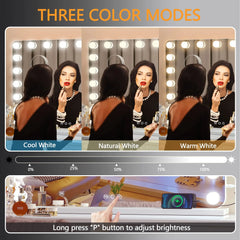 Vanity Mirror with Lights – 31.5" x 23.6" Hollywood Makeup Mirror, 17 Dimmable Bulbs, 10X Magnification, UL Certified