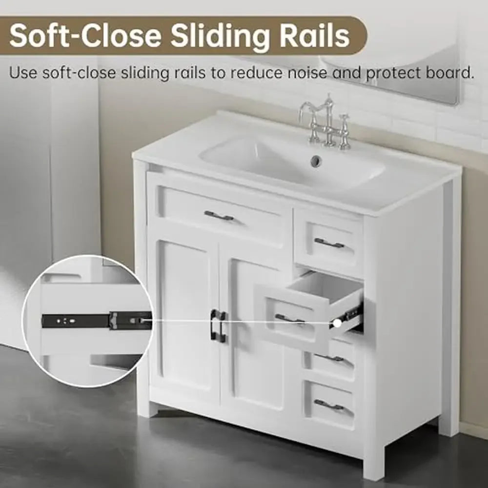 30-Inch Bathroom Vanity Cabinet with Ceramic Sink – Modern White Freestanding Storage Unit with Soft-Close Drawers