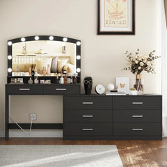 Vanity Desk with Large Mirror and 3-Color Lights