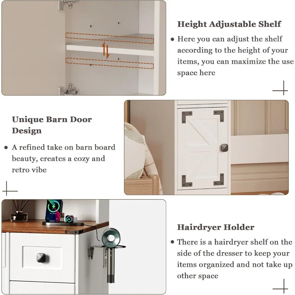 Makeup Vanity Desk with Mirror, Lights & Power Outlet – 43" Dressing Table with Drawers & Barn-Style Cabinets