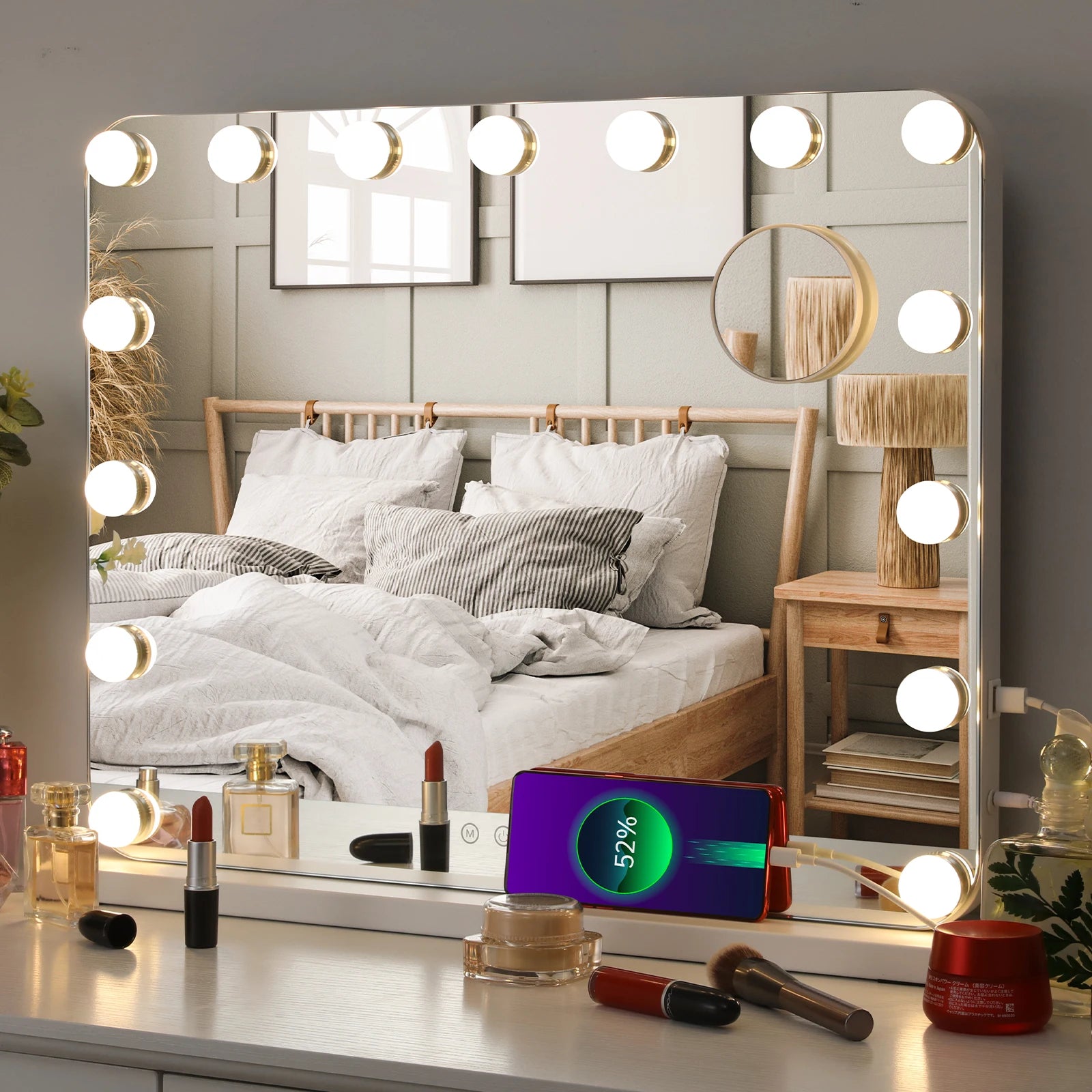Hollywood Vanity Mirror with Lights, Bluetooth & USB – 31.5"x24.4" Makeup Mirror with 20 Dimmable Bulbs