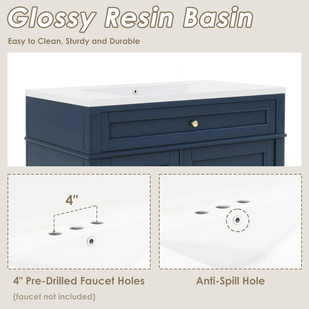 36" Freestanding Bathroom Vanity with Sink – Modern Storage Cabinet with Drawers & Flip-Down Organizer