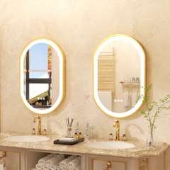 Gold Frame Oval LED Bathroom Mirror – Anti-Fog Smart Vanity Mirror with Dimmable Lighting & Memory Function